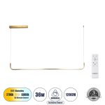 LINARIA Μοντέρνο Κρεμαστό Φωτιστικό Οροφής LED 36W 4150lm 180° AC 220-240V IP20 Ρυθμιζόμενο Λευκό CCT με Χειριστήριο από 2700K έως 6000K Dimmable - Lumileds SMD Chip - Χρυσό - Μ120 x Π2 x Υ10cm