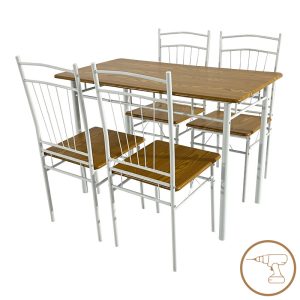 Τραπεζαρία Reforia σετ 5τμχ mdf σε φυσική απόχρωση με λευκά μεταλλικά πόδια 110x60x74εκ