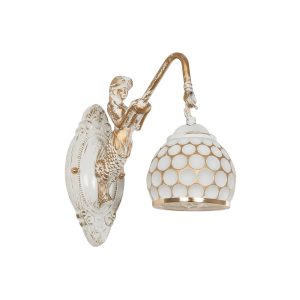 MERMAID Vintage Φωτιστικό Τοίχου - Απλίκα με Ντουί 1 x E27 AC 220-240V IP20 - Χρυσό & Λευκό - Μ12.5 x Π28 x Υ27cm