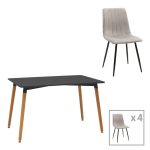 Τραπεζαρία Natali-Noor σετ 5τεμ MDF μαύρο-γκρι 120x80x76εκ