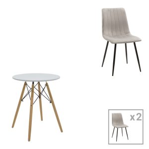 Τραπεζαρία Julita-Noor σετ 3τεμ MDF λευκό-γκρι-πόδια φυσικό Φ60x73εκ