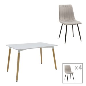 Τραπεζαρία Natali-Noor σετ 5τεμ MDF λευκό-γκρι-πόδια φυσικό 120x80x76εκ