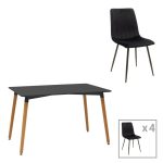 Τραπεζαρία Natali Noor σετ 5τεμ MDF μαύρο φυσικό 120x80x76εκ