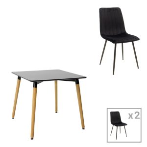 Τραπεζαρία Natali-Noor σετ 3τεμ MDF μαύρο-πόδια φυσικό 80x80x76εκ