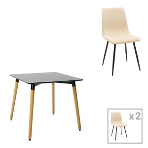 Τραπεζαρία Natali-Noor σετ 3τεμ MDF λευκό-μπεζ-μαύρο 80x80x76εκ