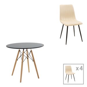 Τραπεζαρία Julita-Noor σετ 5τεμ MDF μαύρο-μπεζ Φ80x73εκ