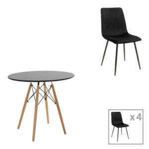 Τραπεζαρία Julita-Noor σετ 5τεμ MDF μαύρο Φ80x73εκ