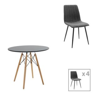 Τραπεζαρία Julita-Noor σετ 5τεμ MDF μαύρο-ανθρακί-πόδια φυσικό Φ80x73εκ