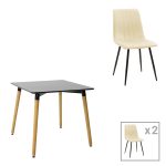 Τραπεζαρία Natali-Noor σετ 3τεμ MDF μαύρο-μπεζ ύφασμα 80x80x76εκ