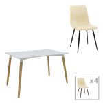 Τραπεζαρία Natali-Noor σετ 5τεμ MDF λευκό-μπεζ ύφασμα 120x80x76εκ