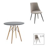 Τραπεζαρία Gustas-Giselle σετ 5τεμ λευκό μαρμάρου sintered stone-μαύρο μέταλλο 120x60x75εκ