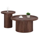 ΣΕΤ 2ΤΜΧ ΤΡΑΠΕΖΙΑ ΣΑΛΟΝΙΟΥ MARGON MDF ΣΚΟΥΡΟ ΚΑΦΕ Φ80εκ & Φ45εκ