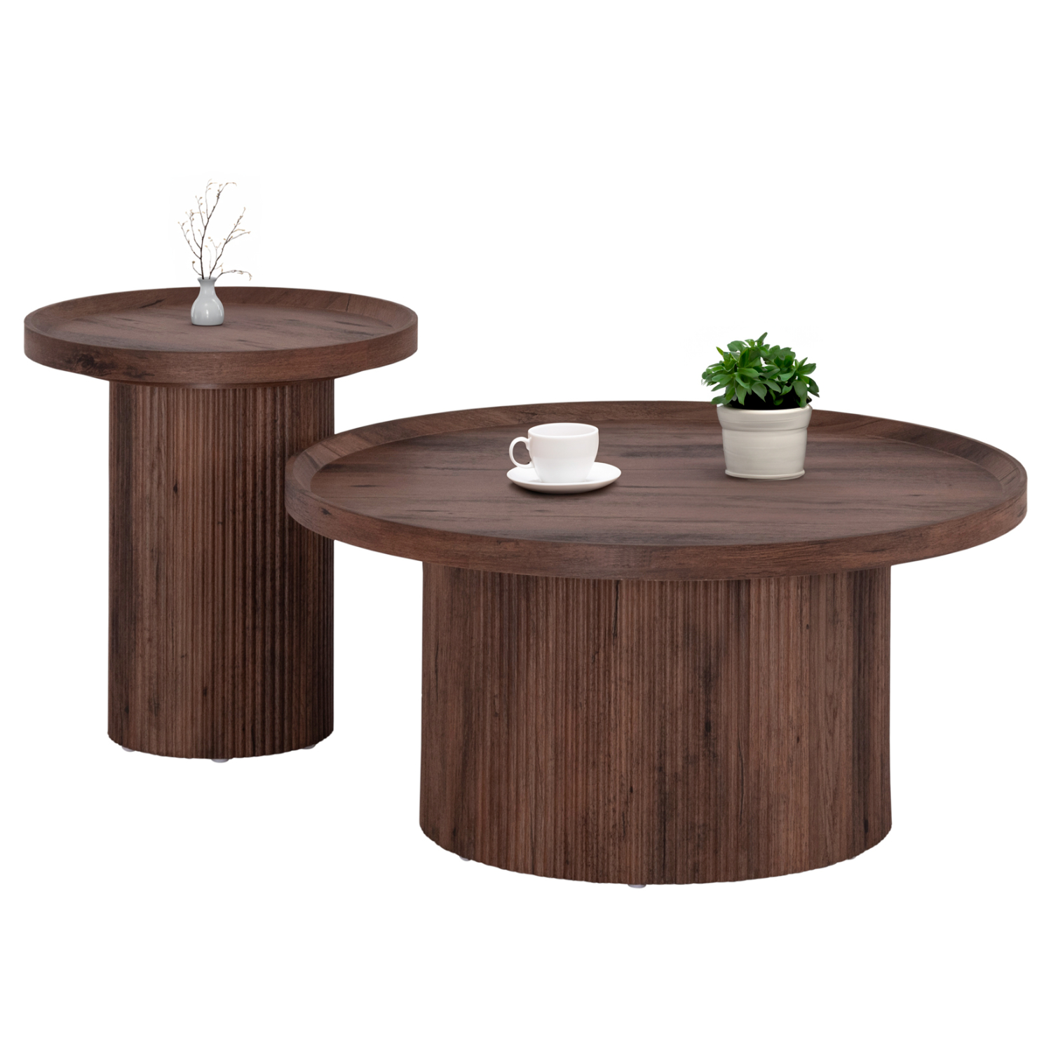 ΣΕΤ 2ΤΜΧ ΤΡΑΠΕΖΙΑ ΣΑΛΟΝΙΟΥ MARGON MDF ΣΚΟΥΡΟ ΚΑΦΕ Φ80εκ & Φ45εκ