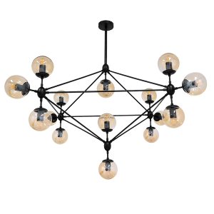 SENTINEL Μοντέρνο Φωτιστικό Οροφής με Ντουί 15 x E27 AC 220-240V IP20 - Μαύρο & Μελί - Μ150 x Π150 x Υ115cm