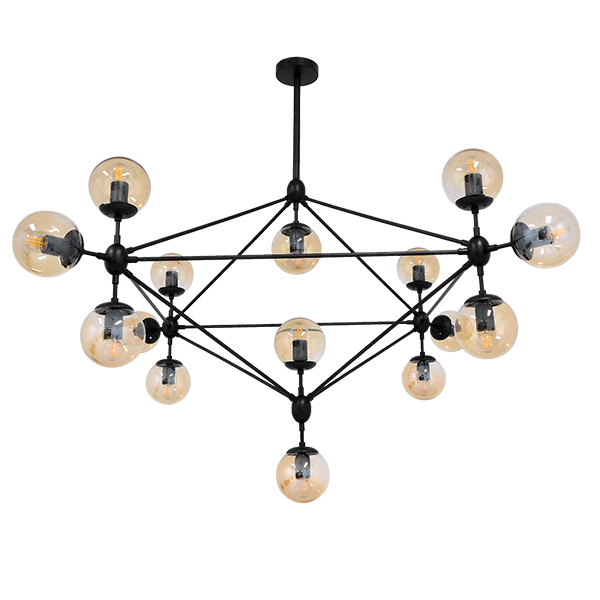 SENTINEL Μοντέρνο Φωτιστικό Οροφής με Ντουί 15 x E27 AC 220-240V IP20 - Μαύρο & Μελί - Μ150 x Π150 x Υ115cm