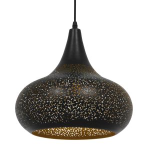 JANIS Μοντέρνο Κρεμαστό Φωτιστικό Οροφής με Ντουί 1 x E27 AC 220-240V IP20 - Μαύρο & Χρυσό - Μ30 x Π30 x Υ30cm