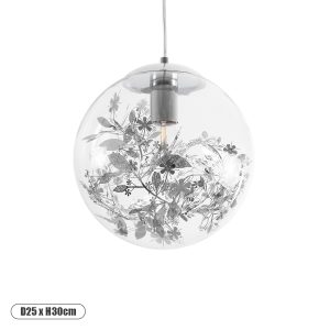 HARPER Μοντέρνο Κρεμαστό Φωτιστικό Οροφής με Ντουί 1 x E27 AC 220-240V IP20 - Διάφανο & Ασημί - Μ25 x Π25 x Υ30cm