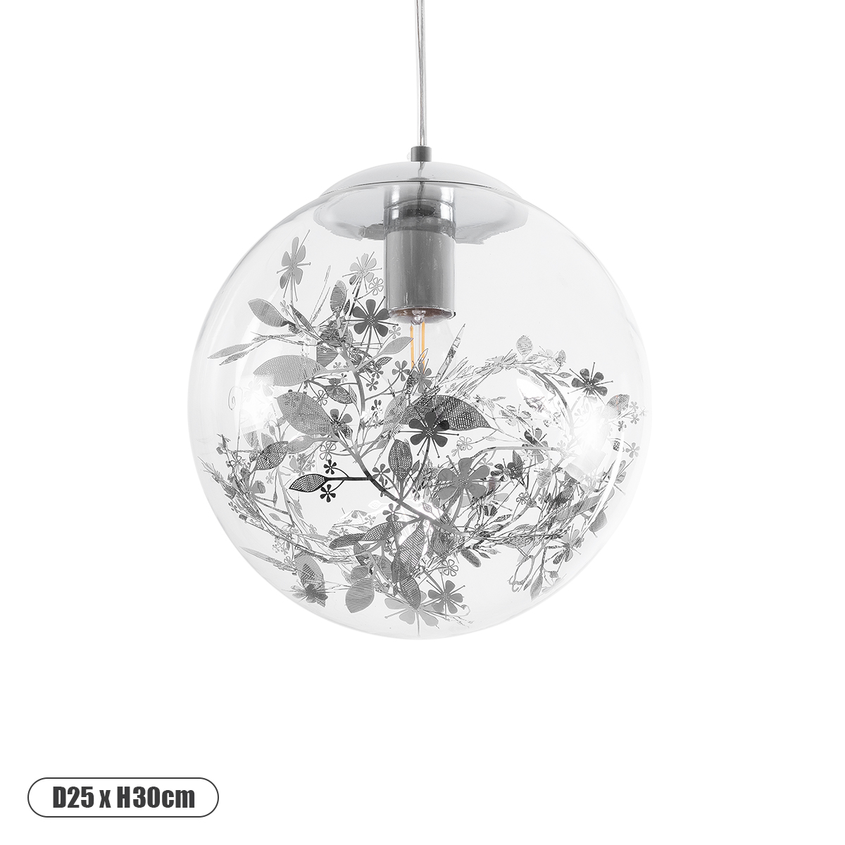 HARPER Μοντέρνο Κρεμαστό Φωτιστικό Οροφής με Ντουί 1 x E27 AC 220-240V IP20 - Διάφανο & Ασημί - Μ25 x Π25 x Υ30cm