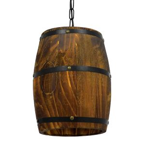 BARREL Vintage Κρεμαστό Φωτιστικό Οροφής με Ντουί 1 x E27 AC 220-240V IP20 - Kαφέ - Μ24 x Π24 x Υ29cm