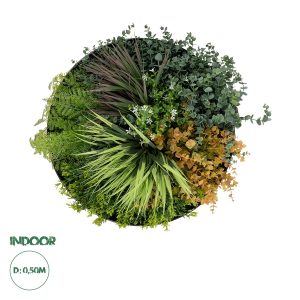 Artificial Garden VARIOUS PLANTS ROUND WALL DISC Τεχνητό Διακοσμητικό Στρογγυλό Πάνελ Φυλλωσιάς - Κάθετος Κήπος Μιξ Μ50 x Π50 x Υ23cm