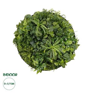 Artificial Garden VARIOUS PLANTS ROUND WALL DISC Τεχνητό Διακοσμητικό Στρογγυλό Πάνελ Φυλλωσιάς - Κάθετος Κήπος Μιξ Μ70 x Π70 x Υ15cm