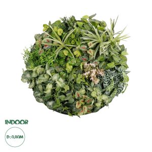 Artificial Garden VARIOUS PLANTS ROUND WALL DISC Τεχνητό Διακοσμητικό Στρογγυλό Πάνελ Φυλλωσιάς - Κάθετος Κήπος Μιξ Μ80 x Π80 x Υ20cm