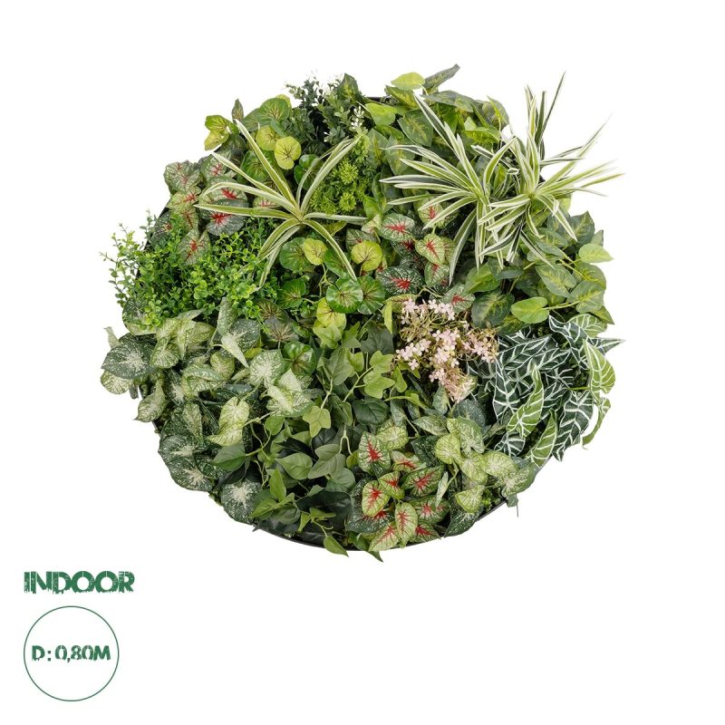 Artificial Garden VARIOUS PLANTS ROUND WALL DISC Τεχνητό Διακοσμητικό Στρογγυλό Πάνελ Φυλλωσιάς - Κάθετος Κήπος Μιξ Μ80 x Π80 x Υ20cm