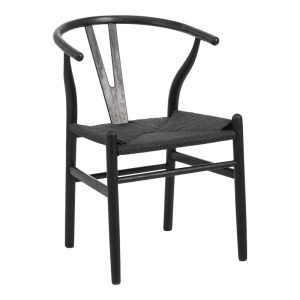 Καρέκλα Wishbone rubberwood-σχοινί σε μαύρη απόχρωση 53.5x57x74εκ