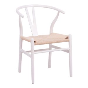 Καρέκλα Wishbone rubberwood-σχοινί σε λευκή απόχρωση 53.5x57x74εκ