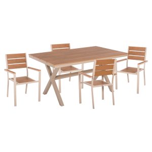 ΣΕΤ ΤΡΑΠΕΖΑΡΙΑΣ SAGA ΤΡΑΠΕΖΙ & 4 ΠΟΛΥΘΡΟΝΕΣ-ΑΛΟΥΜΙΝΙΟ & POLYWOOD-ΣΑΜΠΑΝΙ