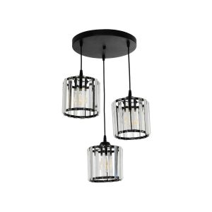 FLAREX Vintage Κρεμαστό Φωτιστικό Οροφής με Ντουί 3 x E27 AC 220-240V IP20 - Μαύρο & Διάφανο - Μ40 x Π40 x Υ50cm
