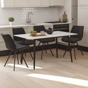 Τραπεζαρία Sabia-Gustas σετ 5τεμ sintered stone-μαύρο-ανθρακί 120x60x75εκ