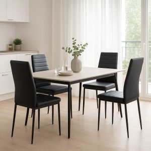 Τραπεζαρία Parker-Gustas σετ 5τεμ sintered stone-μαύρο-ανθρακί 120x60x75εκ