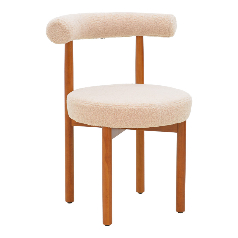 Καρέκλα Fenza μπεζ μπουκλέ ύφασμα-πόδι ξύλο οξιάς σε καρυδί απόχρωση 60x54x75εκ -Τιμή Σετ 2 τεμ.
