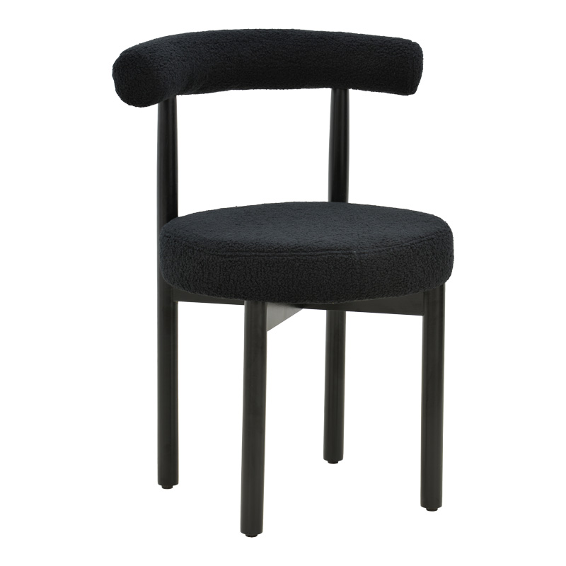 Καρέκλα Fenza μαύρο μπουκλέ ύφασμα-πόδι ξύλο οξιάς σε μαύρη απόχρωση 60x54x75εκ -Τιμή Σετ 2 τεμ.