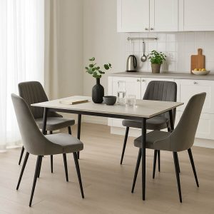 Τραπεζαρία Azori-Gustas σετ 5τεμ sintered stone-μαύρο-ανθρακί 120x60x75εκ