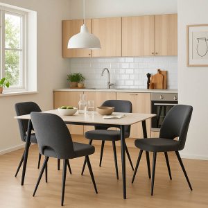 Τραπεζαρία Gustas-Renish σετ 5τμχ λευκό μαρμάρου sintered stone-μπουκλέ γκρι 120x60x75εκ