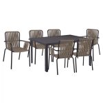 ΣΕΤ ΤΡΑΠΕΖΑΡΙΑΣ 7 ΤΜΧ ΤΡΑΠΕΖΙ - Γκρι Τραπέζι 150x90 & Πολυθρόνα με Σχοινί