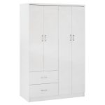 Ντουλάπα ρούχων τετράφυλλη REAL με 2 συρτάρια, 4 ράφια & κρεμάστρα χρώμα λευκό 120x42.5x180.5