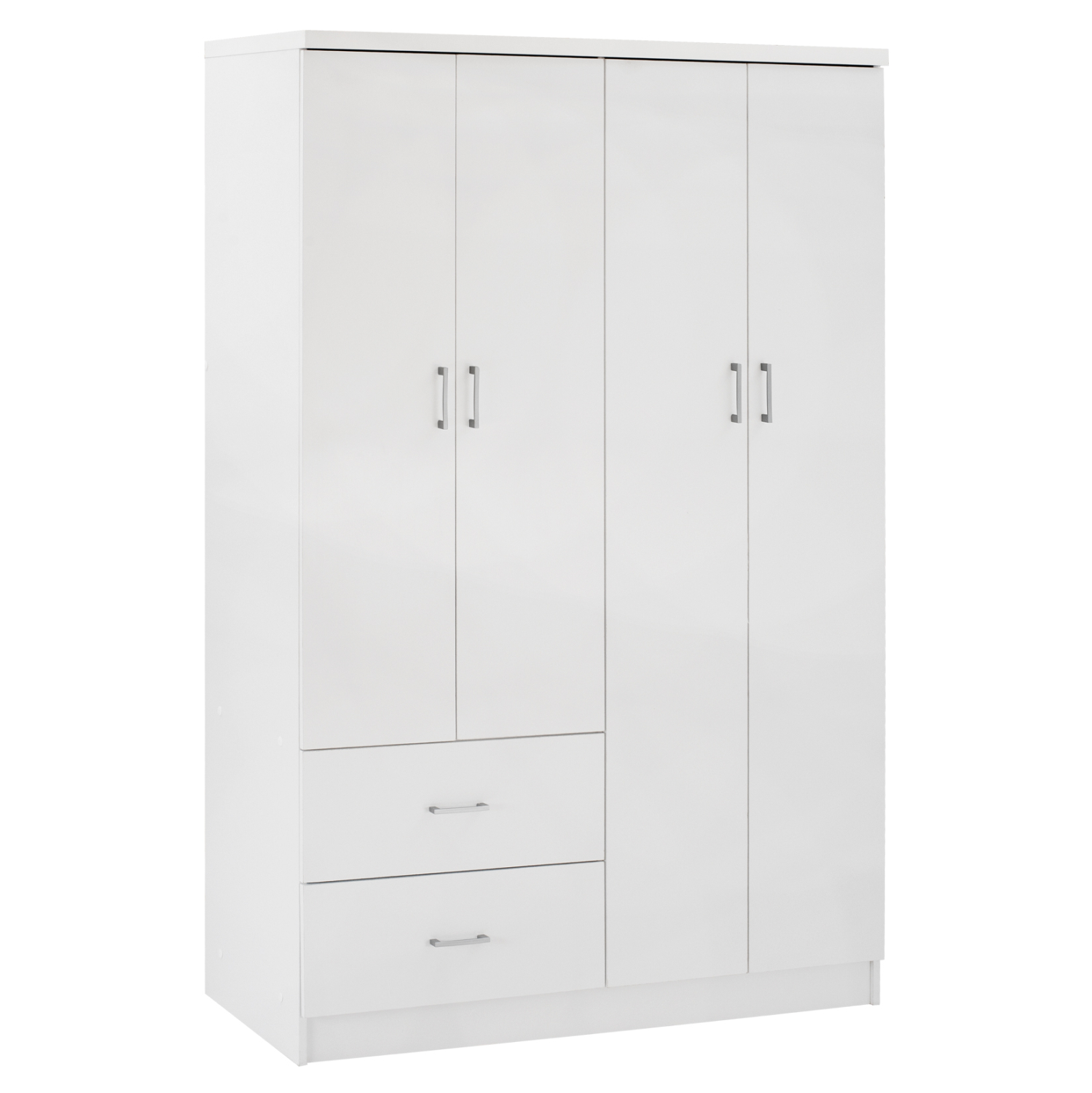 Ντουλάπα ρούχων τετράφυλλη REAL με 2 συρτάρια, 4 ράφια & κρεμάστρα χρώμα λευκό 120x42.5x180.5