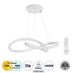 DEXTER Μοντέρνο Κρεμαστό Φωτιστικό Οροφής LED 72W 8064lm 300° AC 220-240V IP20 Ρυθμιζόμενο Λευκό CCT με Χειριστήριο από 2700K έως 6000K Dimmable - Lumileds SMD Chip - Λευκό Ματ - Μ56 x Π56 x Υ14cm
