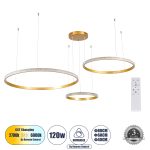 DIAMOND TRIO Μοντέρνο Κρεμαστό Φωτιστικό Οροφής LED 120W 14723lm 360° AC 220-240V IP20 Ρυθμιζόμενο Λευκό CCT με Χειριστήριο από 2700K έως 6000K Dimmable - Lumileds SMD Chip - Χρυσό Βούρτσας - Μ150 x Π150 x Υ60cm
