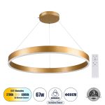 VENOM Μοντέρνο Κρεμαστό Φωτιστικό Οροφής LED 67W 7863lm 120° AC 220-240V IP20 Ρυθμιζόμενο Λευκό CCT με Χειριστήριο από 2700K έως 6000K Dimmable - Lumileds SMD Chip - Χρυσό Βούρτσας - Μ80 x Π80 x Υ6.5cm