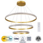 DIAMOND TRIO Μοντέρνο Κρεμαστό Φωτιστικό Οροφής LED 120W 14723lm 360° AC 220-240V IP20 Ρυθμιζόμενο Λευκό CCT με Χειριστήριο από 2700K έως 6000K Dimmable - Lumileds SMD Chip - Χρυσό Βούρτσας - Μ80 x Π80 x Υ60cm