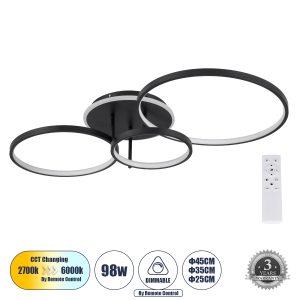 NEMESIS Μοντέρνο Φωτιστικό Οροφής LED 98W 11858lm 360° AC 220-240V IP20 Ρυθμιζόμενο Λευκό CCT με Χειριστήριο από 2700K έως 6000K Dimmable - Lumileds SMD Chip - Μαύρο Ματ - Μ89 x Π60 x Υ19cm