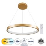 NEMESIS Μοντέρνο Κρεμαστό Φωτιστικό Οροφής LED 45W 5230lm 360° AC 220-240V IP20 Ρυθμιζόμενο Λευκό CCT με Χειριστήριο από 2700K έως 6000K Dimmable - Lumileds SMD Chip - Χρυσό Βούρτσας - Μ60 x Π60 x Υ4cm