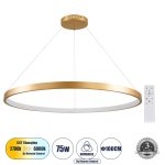NEMESIS Μοντέρνο Κρεμαστό Φωτιστικό Οροφής LED 75W 8743lm 360° AC 220-240V IP20 Ρυθμιζόμενο Λευκό CCT με Χειριστήριο από 2700K έως 6000K Dimmable - Lumileds SMD Chip - Χρυσό Βούρτσας - Μ100 x Π100 x Υ4cm