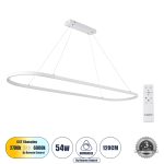 BOLIVAR Μοντέρνο Κρεμαστό Φωτιστικό Οροφής LED 54W 6210lm 360° AC 220-240V IP20 Ρυθμιζόμενο Λευκό CCT με Χειριστήριο από 2700K έως 6000K Dimmable - Lumileds SMD Chip - Λευκό Ματ - Μ120 x Π30 x Υ2cm