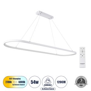 BOLIVAR Μοντέρνο Κρεμαστό Φωτιστικό Οροφής LED 54W 6210lm 360° AC 220-240V IP20 Ρυθμιζόμενο Λευκό CCT με Χειριστήριο από 2700K έως 6000K Dimmable - Lumileds SMD Chip - Λευκό Ματ - Μ120 x Π30 x Υ2cm