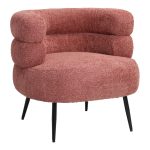 Πολυθρόνα Foleja μπουκλέ ύφασμα σε απόχρωση σάπιο μήλο με μαύρα μεταλλικά πόδια 76x75x72εκ